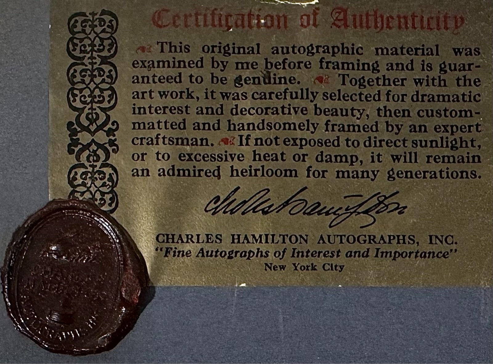 President Franklin D. Roosevelt FDR Signed Photograph. Charles Hamilton. PSA4