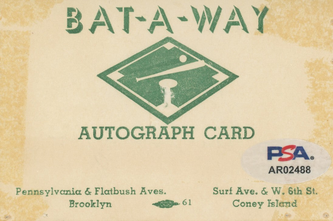 Gil Hodges Signed Autograph Card, Mint. Bat-A-Way, Flatbush. PSA2