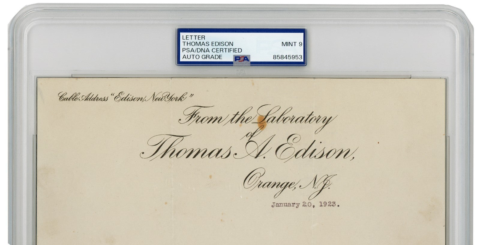 Thomas Edison Signed Letter. Auto Graded PSA Mint 95