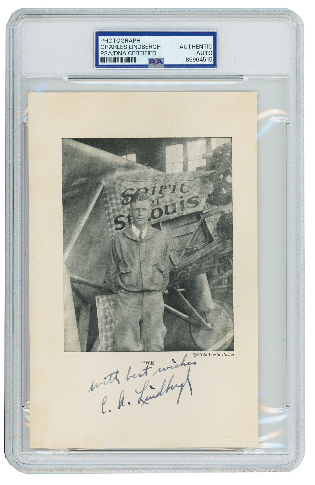 Charles Lindbergh Signed &amp; Inscribed Spirit of St. Louis Photo. PSA0