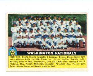 1956 Topps Washington Nationals Team Gray Back