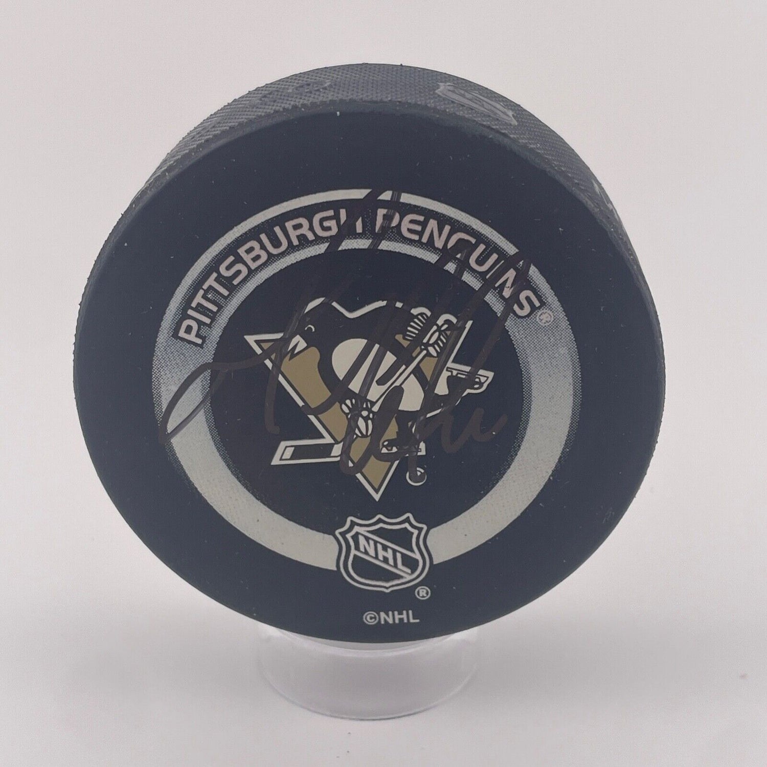 Mario Lemieux Twice Signed Hockey Puck. Front + Back. Comes in Original Box. JSA