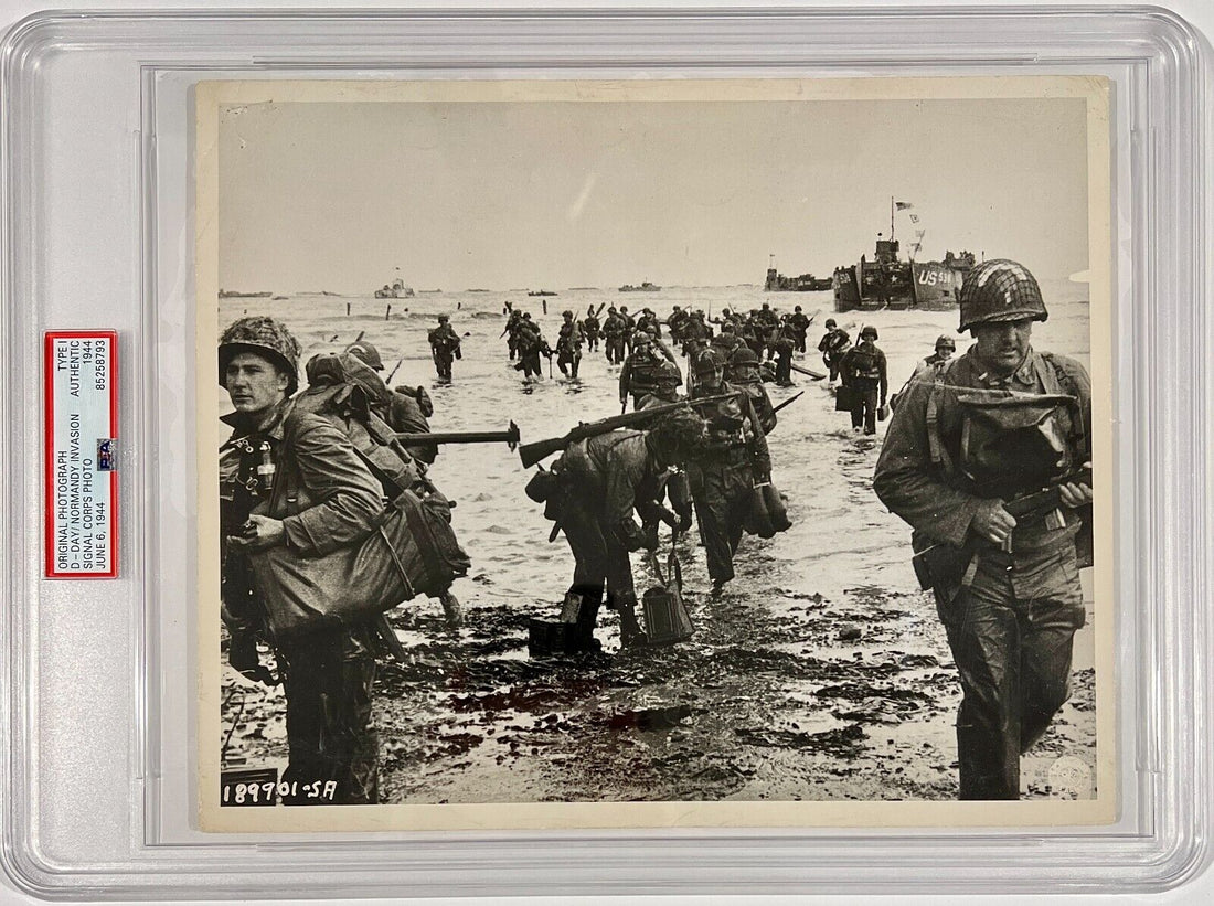 1944 D-Day Storming Normandy Beach. Original Type 1 Photo PSA