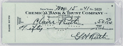 Babe Ruth Signed Check, Outstanding Eye Appeal. Mint Condition. PSA 93