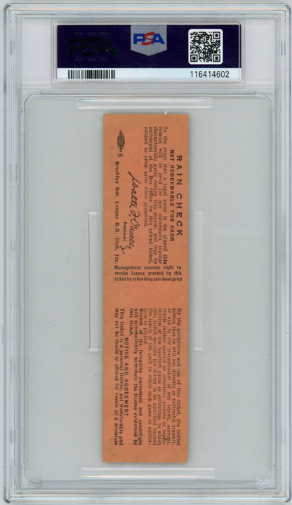 1954 Brooklyn Dodgers Full Ticket, Duke Snider Homerun 191. PSA 81