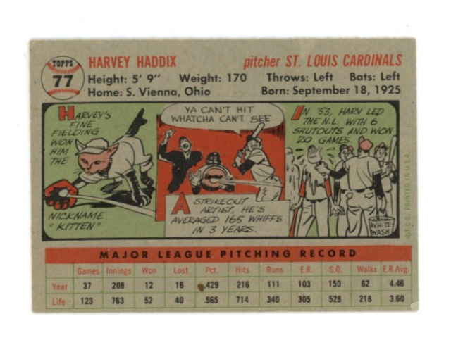 1956 Topps Harvey Haddix Gray Back1