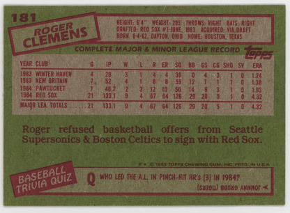 Roger Clemens 1985 Topps. 