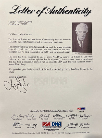 Vintage Kenesaw Mountain Landis Signed Photograph. MLB Commissioner. Rare, PSA5