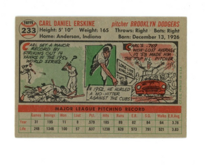1956 Topps Carl Erskine Gray Back1