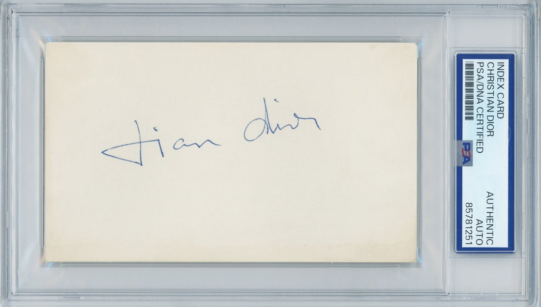 Christian Dior Signed Autograph Display. Rare Signature. 3x5 Index. PSA1