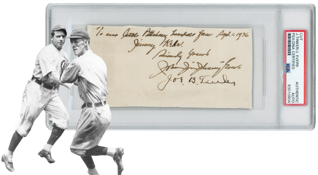 Johnny Evers &amp; Joe Tinker Dual Signed Autograph Note, 1936. PSA0