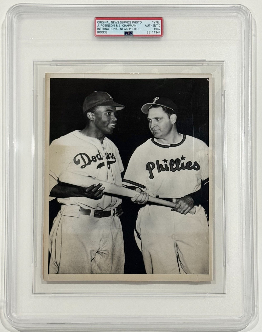 Rare 1947 Jackie Robinson Rookie Type 1 Original Photo with Ben Chapman. PSA0