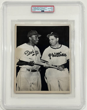 Rare 1947 Jackie Robinson Rookie Type 1 Original Photo with Ben Chapman. PSA