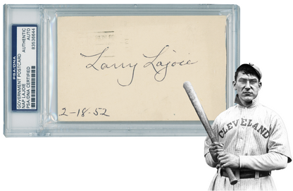 Nap Larry Lajoie Signed 1952 Government Postcard GPC. Auto PSA0