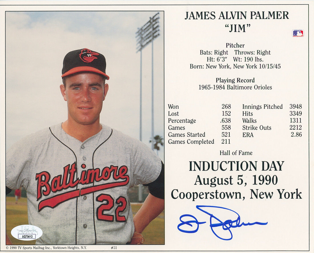 Jim Palmer Signed 8x10 Photo, Baltimore Orioles HOF. JSA