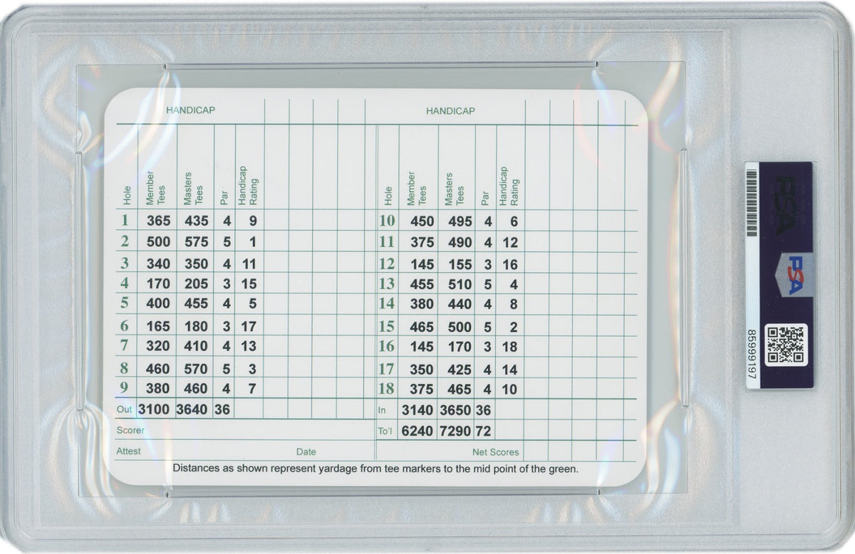 Jack Nicklaus Signed Augusta National Masters Scorecard. Auto Grade PSA 101