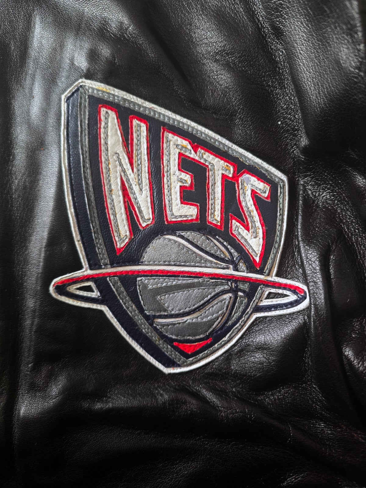 2000s Jeff Hamilton New Jersey Nets NBA Leather Jacket Embroidered Logos4
