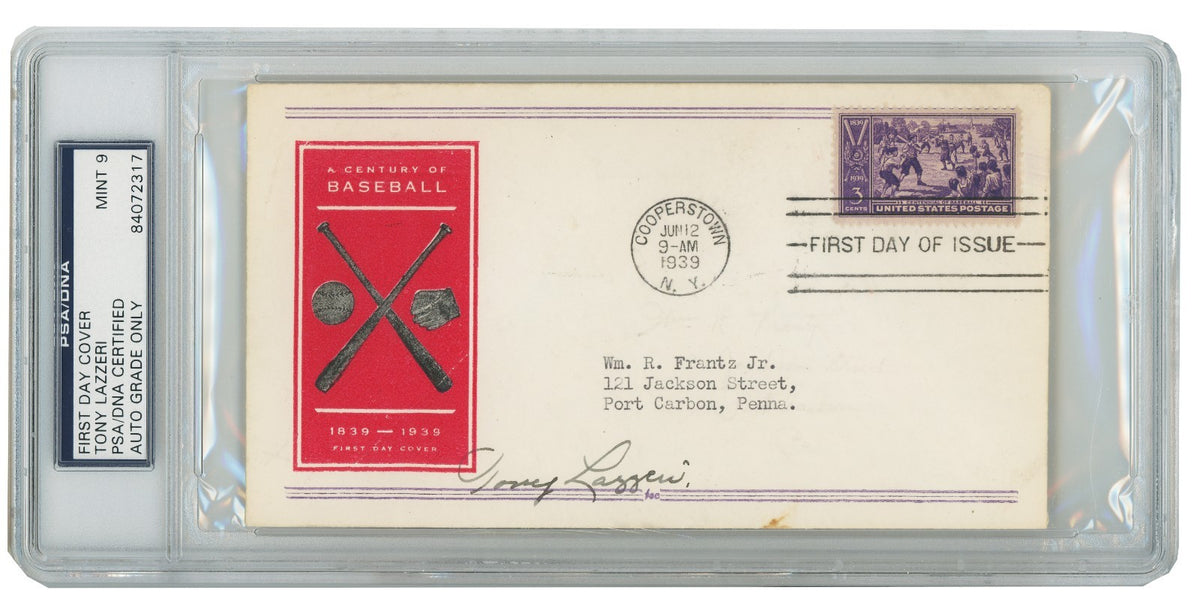 Tony Lazzeri Signed First Day Cover, 1939 Centennial FDC. Auto PSA Mint 91