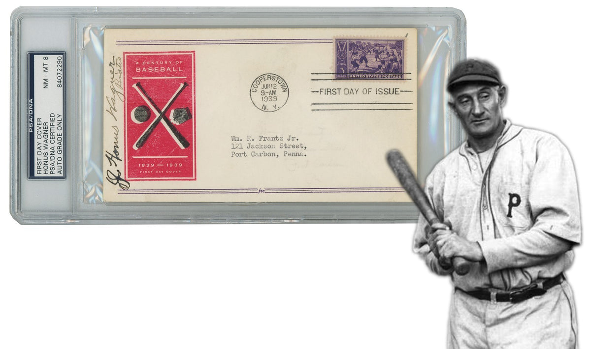 Honus Wagner Signed First Day Cover, 1939 Centennial FDC. Auto PSA 80