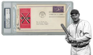 Honus Wagner Signed First Day Cover, 1939 Centennial FDC. Auto PSA 8