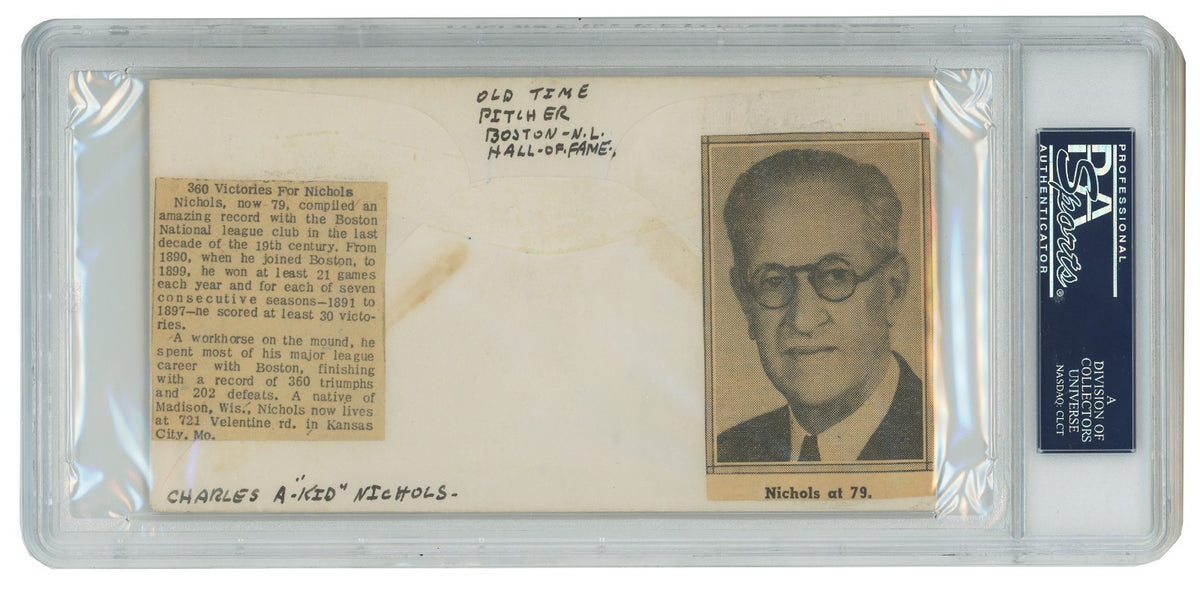 Charles “Kid” Nichols Signed First Day Cover, 1949 HOF Year FDC. Auto PSA2