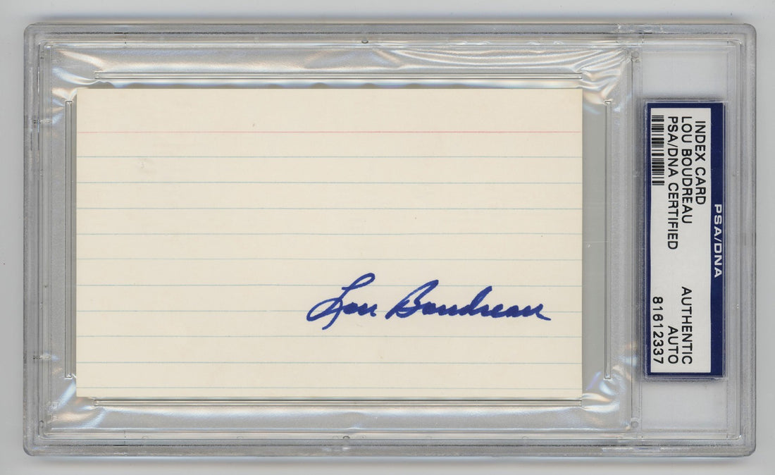 Lou Boudreau Signed Index Card. PSA. Cleveland Indians Hall of Famer0