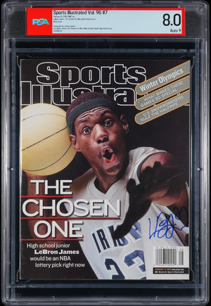 2002 LeBron James Signed 1st Sports Illustrated Newsstand Magazine. PSA 8 Auto 9