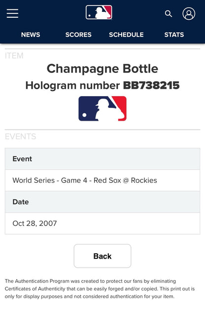 David Ortiz Signed &amp; Used 2007 World Series Champagne, Red Sox. MLB Holo Steiner4