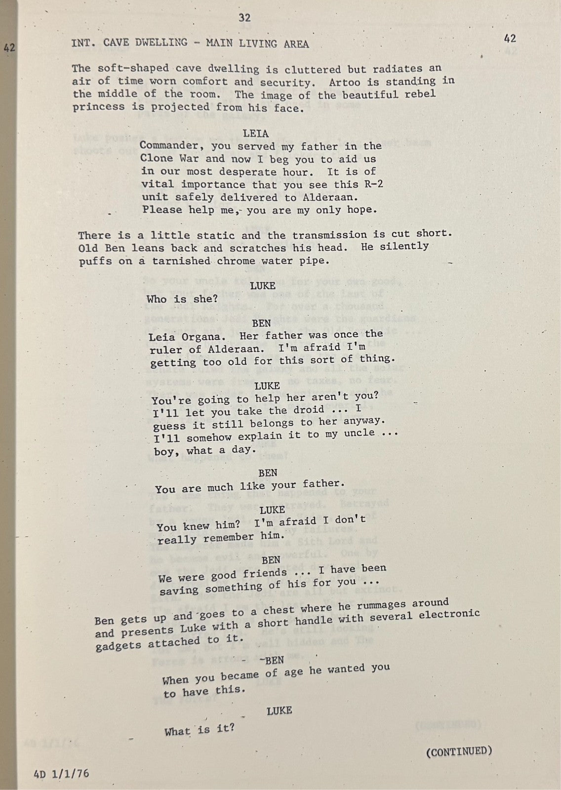 Carrie Fisher Signed Star Wars New Hope 1976 Early Draft Script. PSA Gem Mint 107