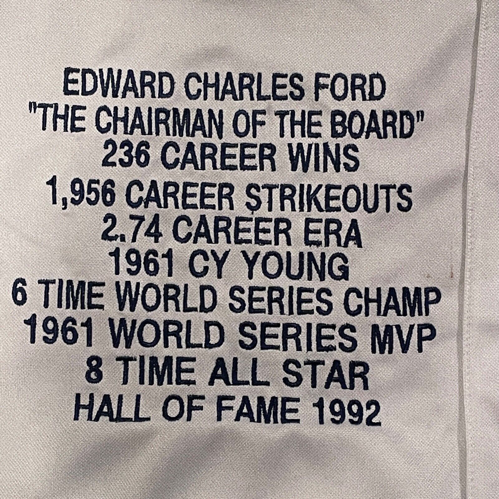 Whitey Ford Signed Career Stats MLB Jersey. New York Yankees. TriStar