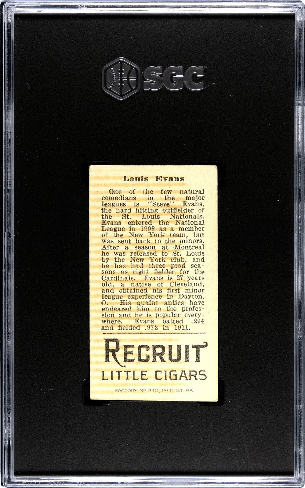1912 Recruit Little Cigars T207 Louis Evans SGC 21