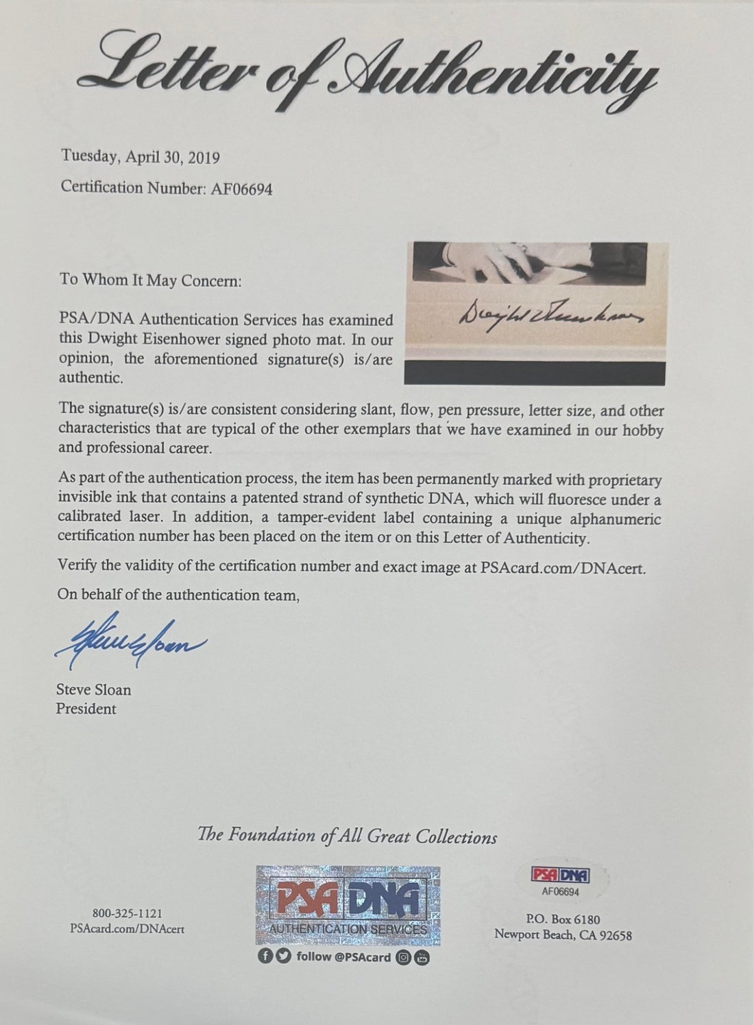 President Dwight D. Eisenhower Signed Photo, Military Portrait. PSA1