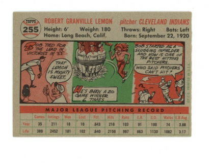1956 Topps Bob Lemon Gray Back1