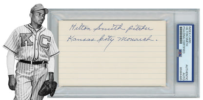 Hilton Smith Signed &amp; Inscribed Kansas City Monarchs Index Card Autograph. PSA0