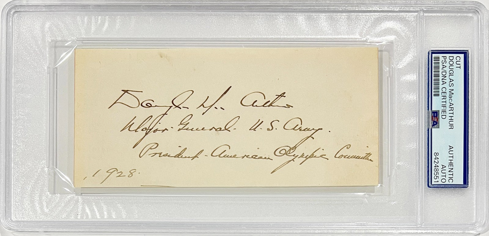 Early General Douglas MacArthur Signed &amp; Inscribed Autograph, 1928. PSA1