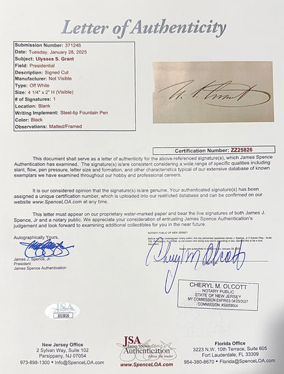 President Ulysses S. Grant Signed Autographed Display Framed JSA2