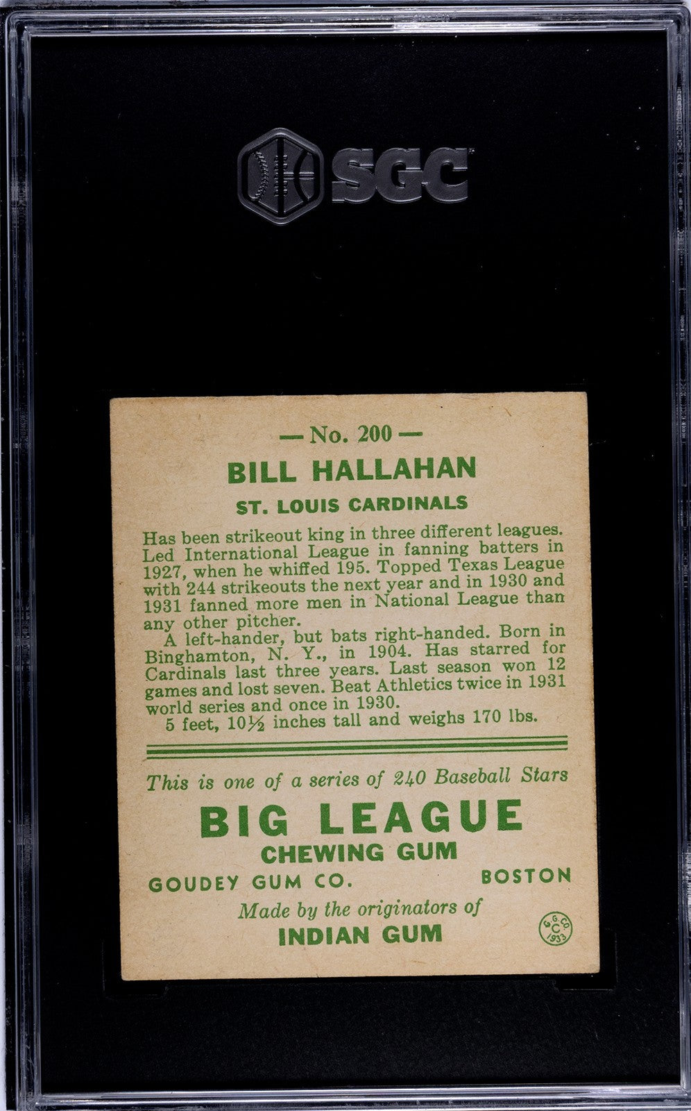 1933 Goudey Bill Hallahan 