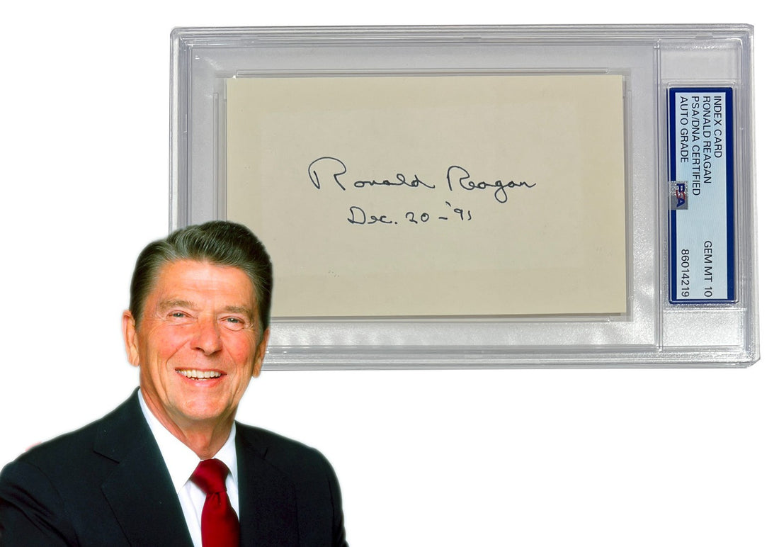 President Ronald Reagan Signed Autograph Index Card. Auto Grade PSA Gem Mint 100