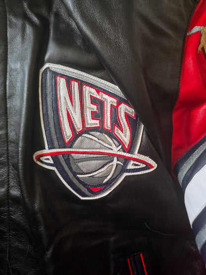 2000s Jeff Hamilton New Jersey Nets NBA Leather Jacket Embroidered Logos2