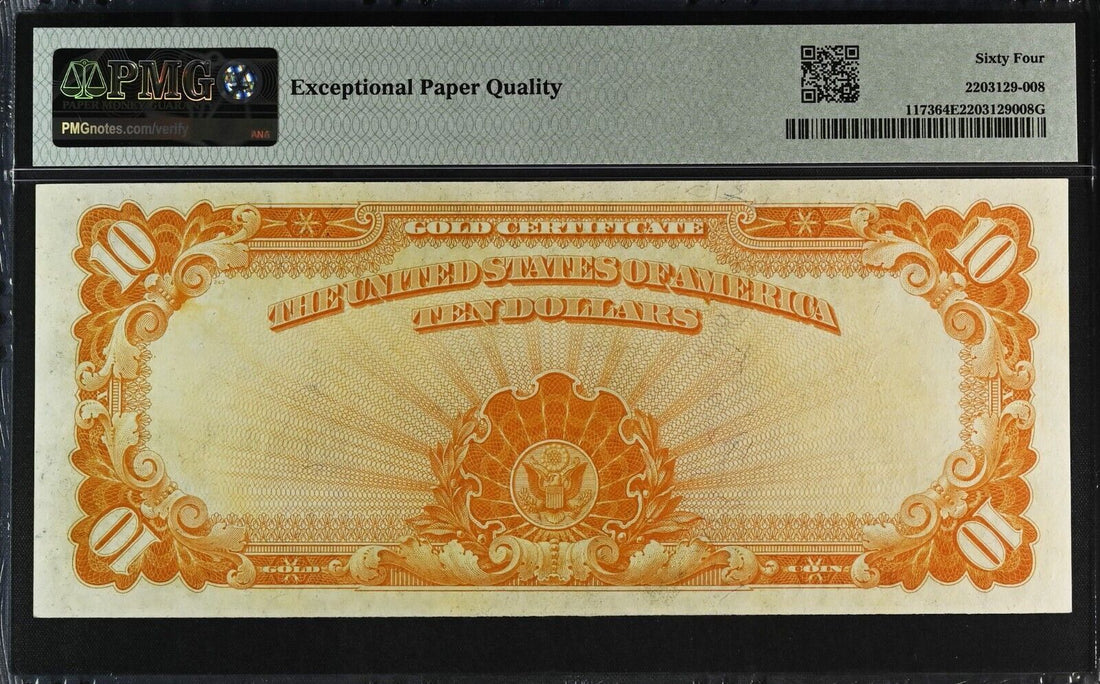 1922 $10 Gold Certificate, Large Size Note. PMG Choice Uncirculated Unc 64 EPQ