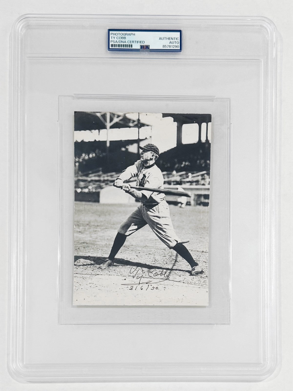 Ty Cobb Signed Photograph. Rare In Action Photo, Batting. PSA0