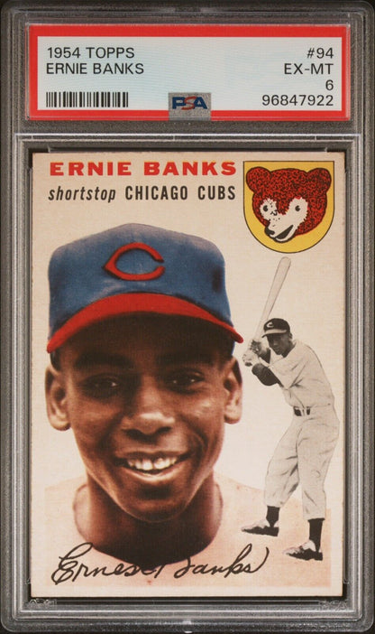 1954 Topps Ernie Banks Card. Rookie Card. PSA EX-MT 6