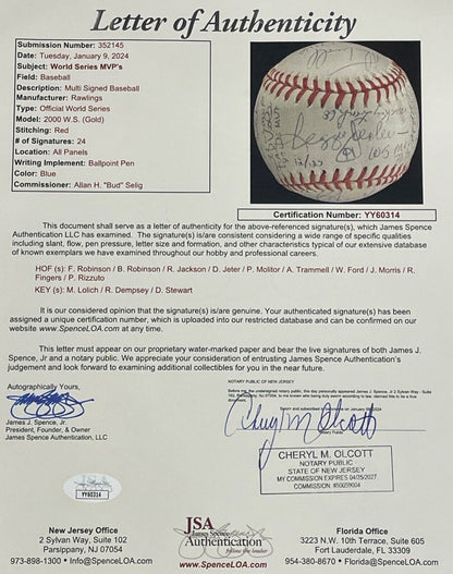 WS MVP Winner Signed Limited Edition Baseball. 24 Sigs 10 HOFers. Full JSA LOA.