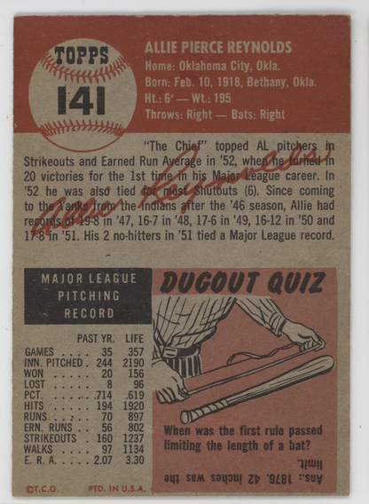 Allie Reynolds 1953 Topps. 