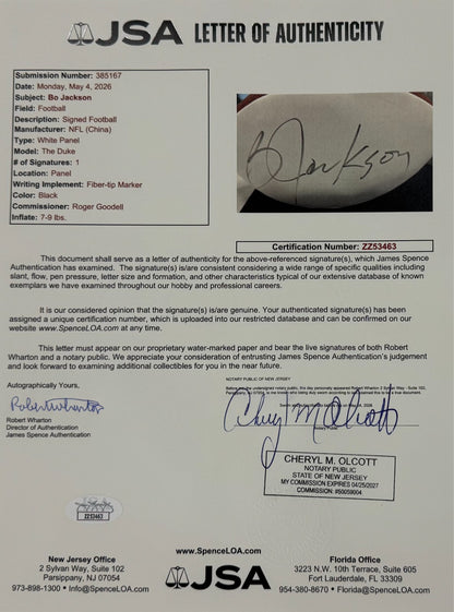 Bo Jackson Signed NFL Football. Auto JSA4
