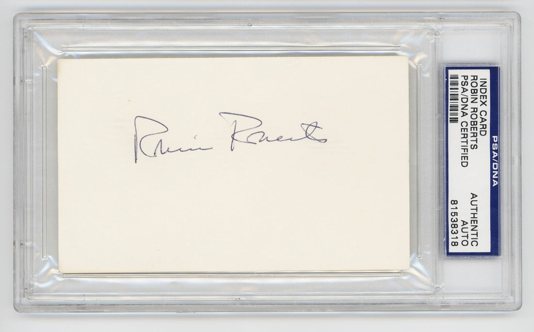 Robin Roberts Signed Index Card. PSA. Philadelphia Phillies Hall of Famer0
