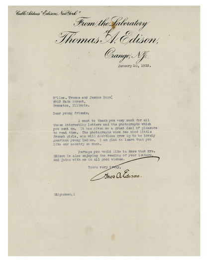 Thomas Edison Signed Letter. Auto Graded PSA Mint 94