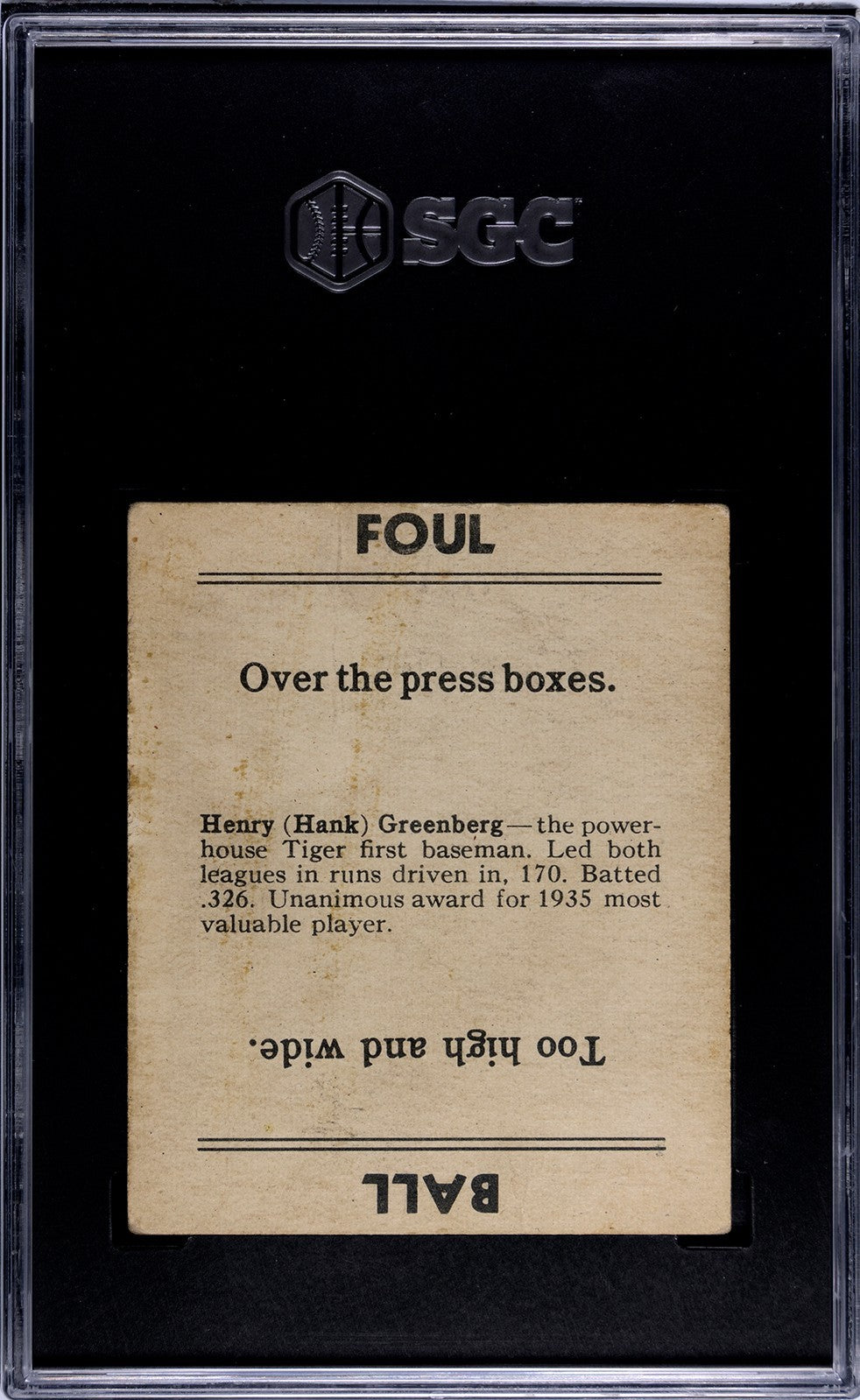 1936 Goudey Hank Greenberg, SGC 1.51
