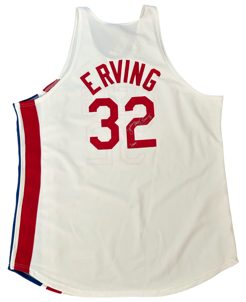 Julius Erving Dr. J Signed Jersey. NY Nets White Mitchell Ness Size 54 JSA0