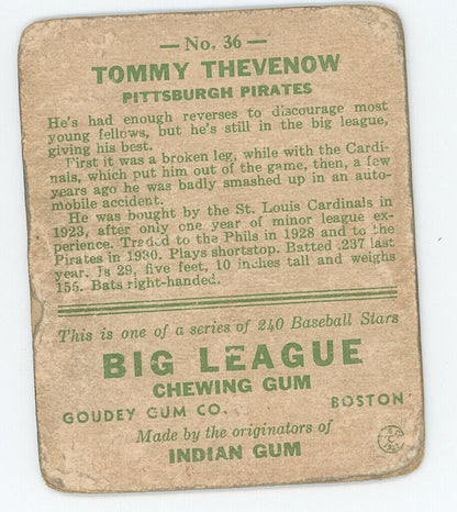 1933 Goudey Tommy Thevenow. Pittsburgh Pirates. 